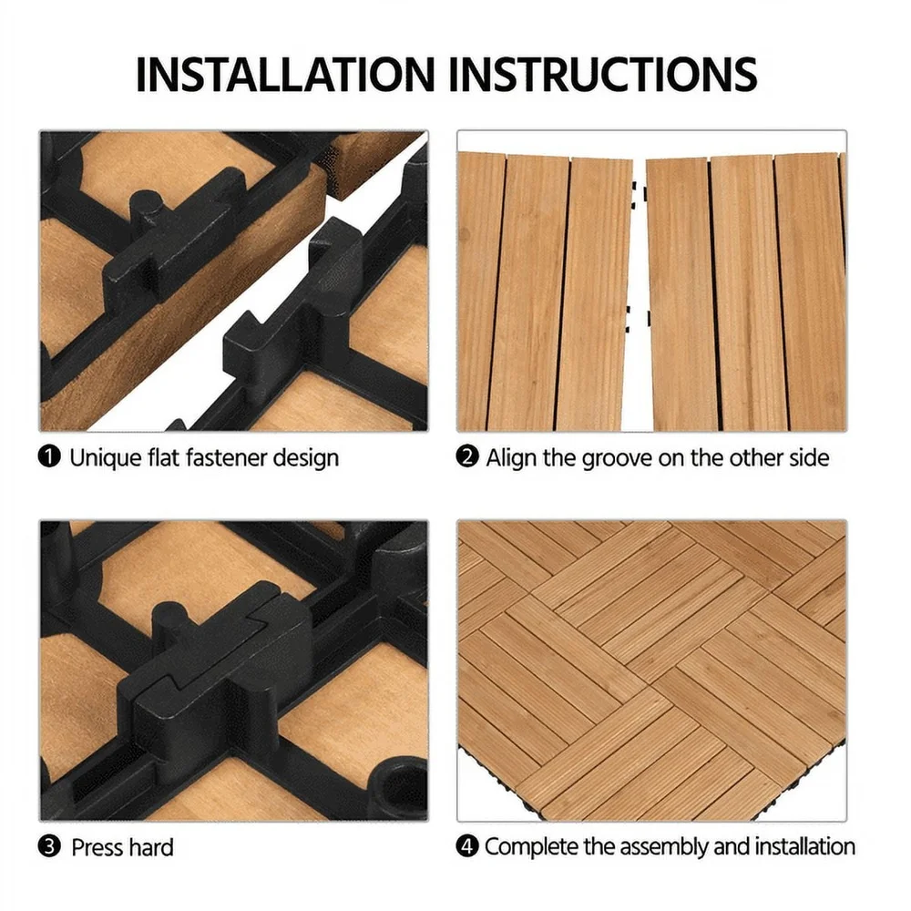 ในร่มกลางแจ้งพื้นไม้กระเบื้อง 27 ชิ้น Interlocking Solid Fir ประกอบง่ายธรรมชาติ Patio Garden Deck Poolside