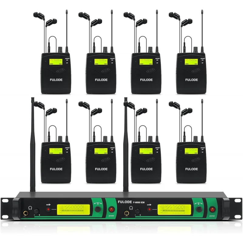 

Беспроводная внутриканальная мониторная система IEM UHF, 2 канала, 8 поясных приемников, мониторинг с внутриканальными наушниками, 2x40 частот UHF, для сцены