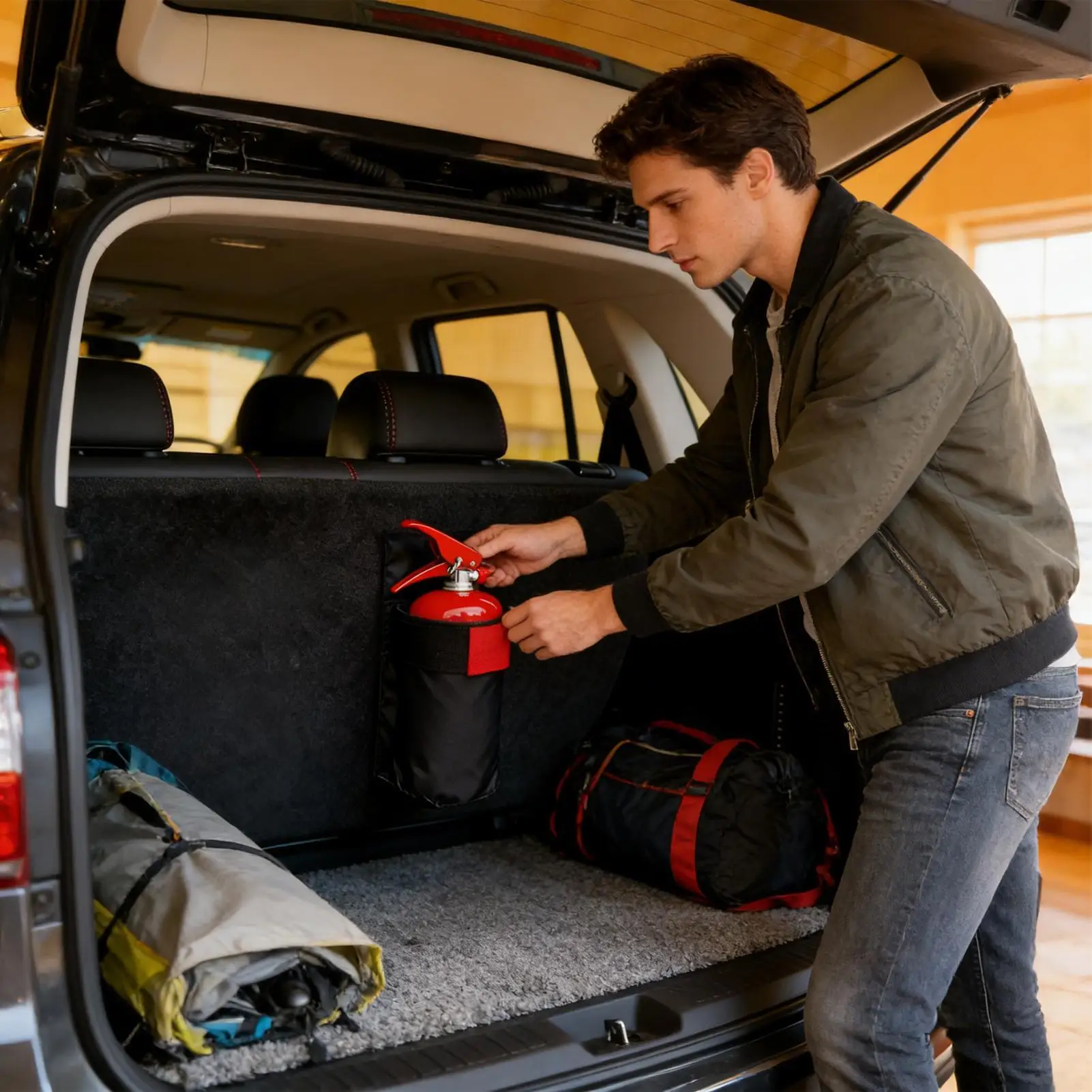 Car Fire Extinguisher Organizer Trunk Storage Bag, Backseat Storage & Trunk Mount Bracket for Fire Extinguisher Storage view 4