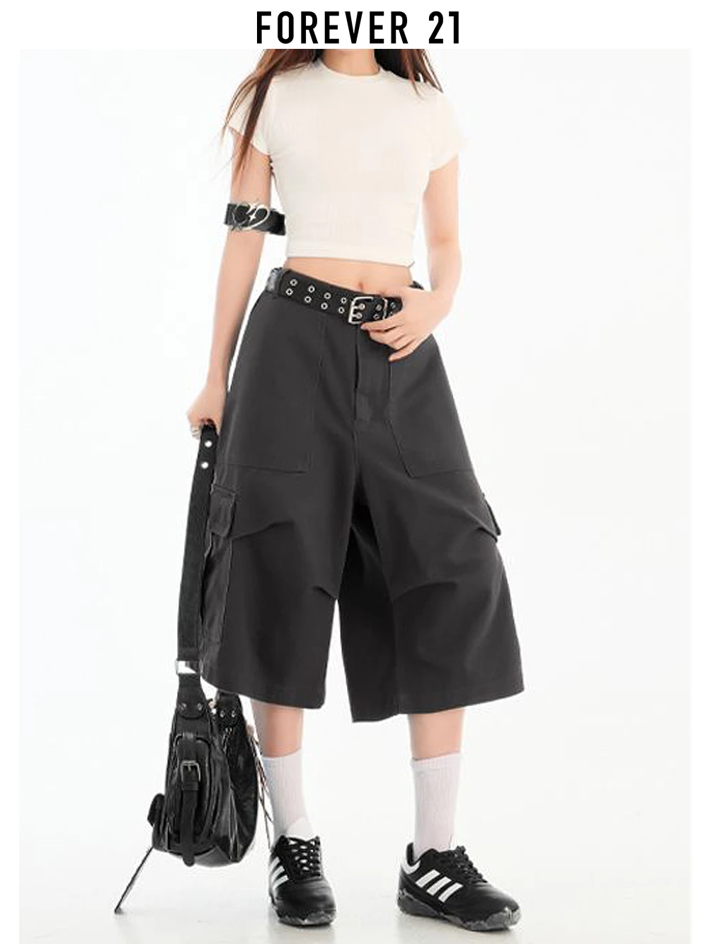 Pantalones Cargo de Cintura Alta y Pierna Ancha Forever 21 para Mujer, Corte Holgado, Diseño Multibolsillos, Estilo Casual de Primavera, Pantalones Rectos