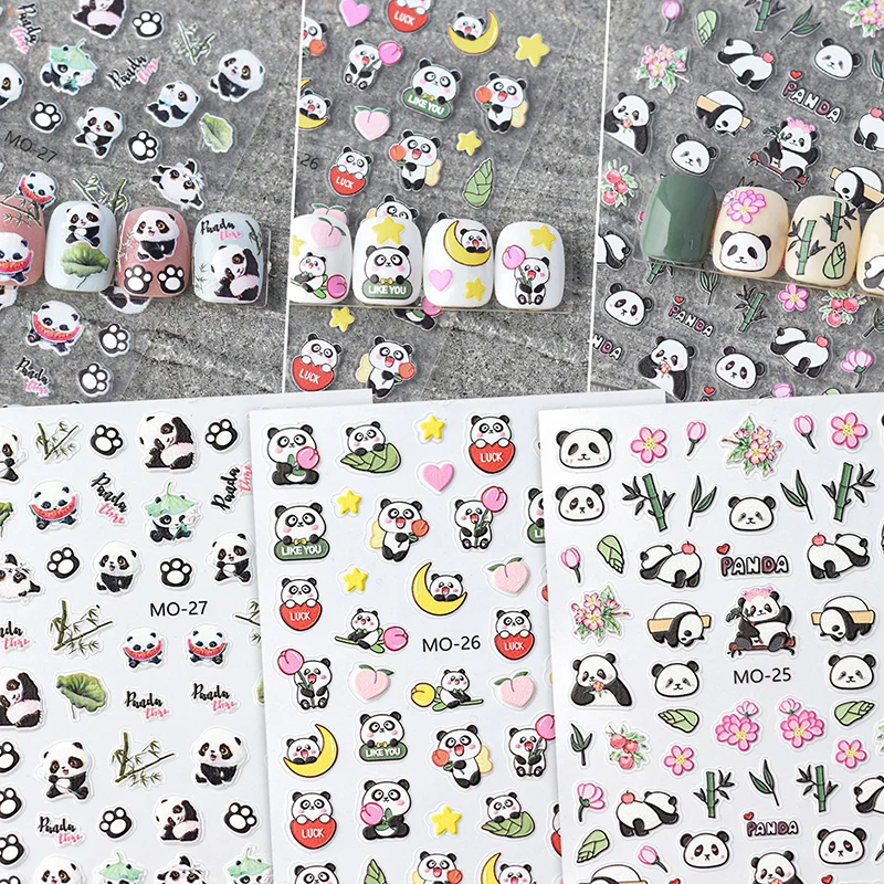 Pegatinas de Panda en relieve de dibujos animados para uñas, 1 piezas, decoración artística, calcomanías, accesorios para uñas para niños