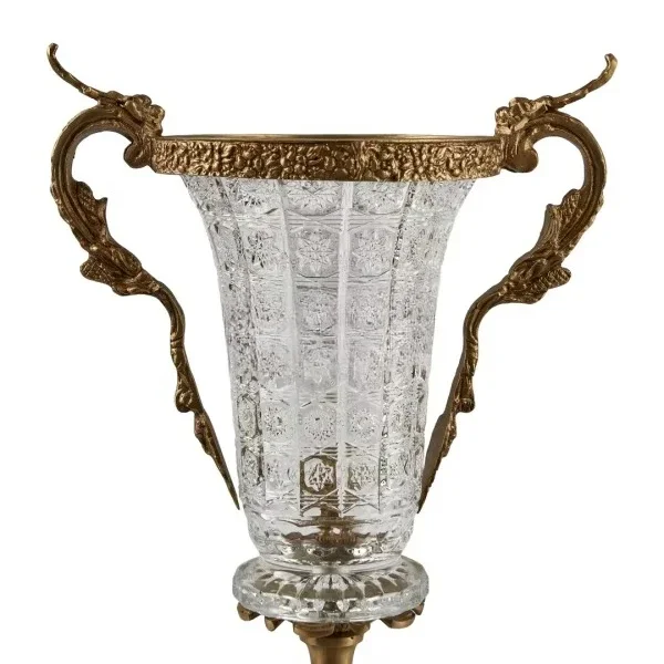 Antique crystal and brass centerpiece set with gorgeous handle vase handcrafted luxury vintage trim elegant accessory