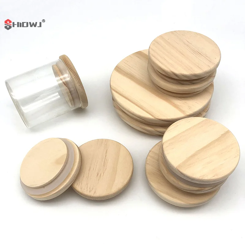 1Pcs Wooden Lids Silica Gel Circle Seal Up Cover Pine Wood Cover Sealing Canister Storage Jar Handmade Candle Cup Lid