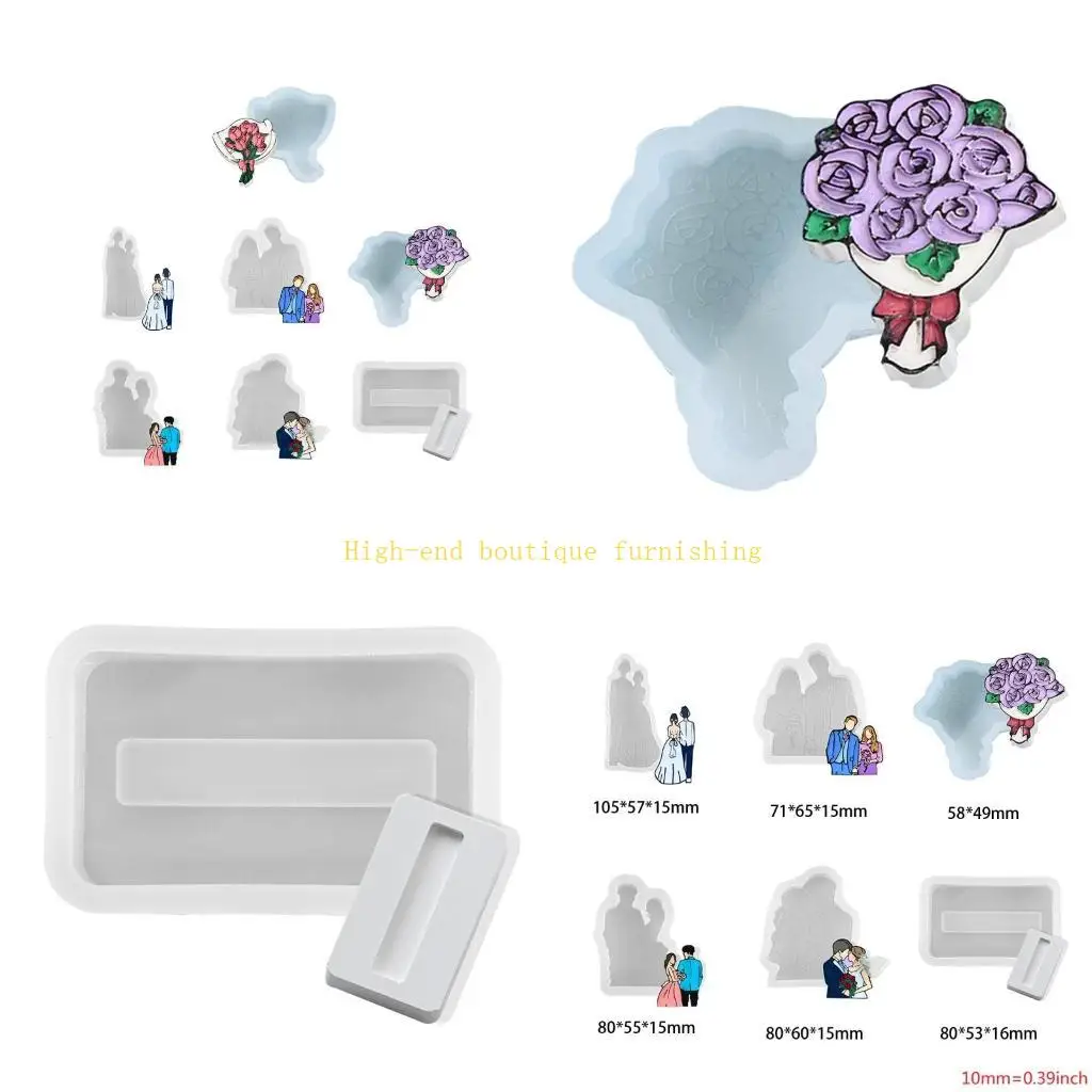 L9NB Valentine's Day Couple Rose Wedding Photo Silicone Mold DIY Fondant Sugar Soap Mould for Wedding Cake