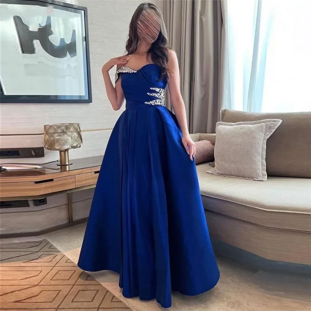 

Sexy One Shoulder Sequins A-line Prom Dress Elegant Royal Blue Vestidos De Noche Ruched Satin فساتين سهره فاخره 2024