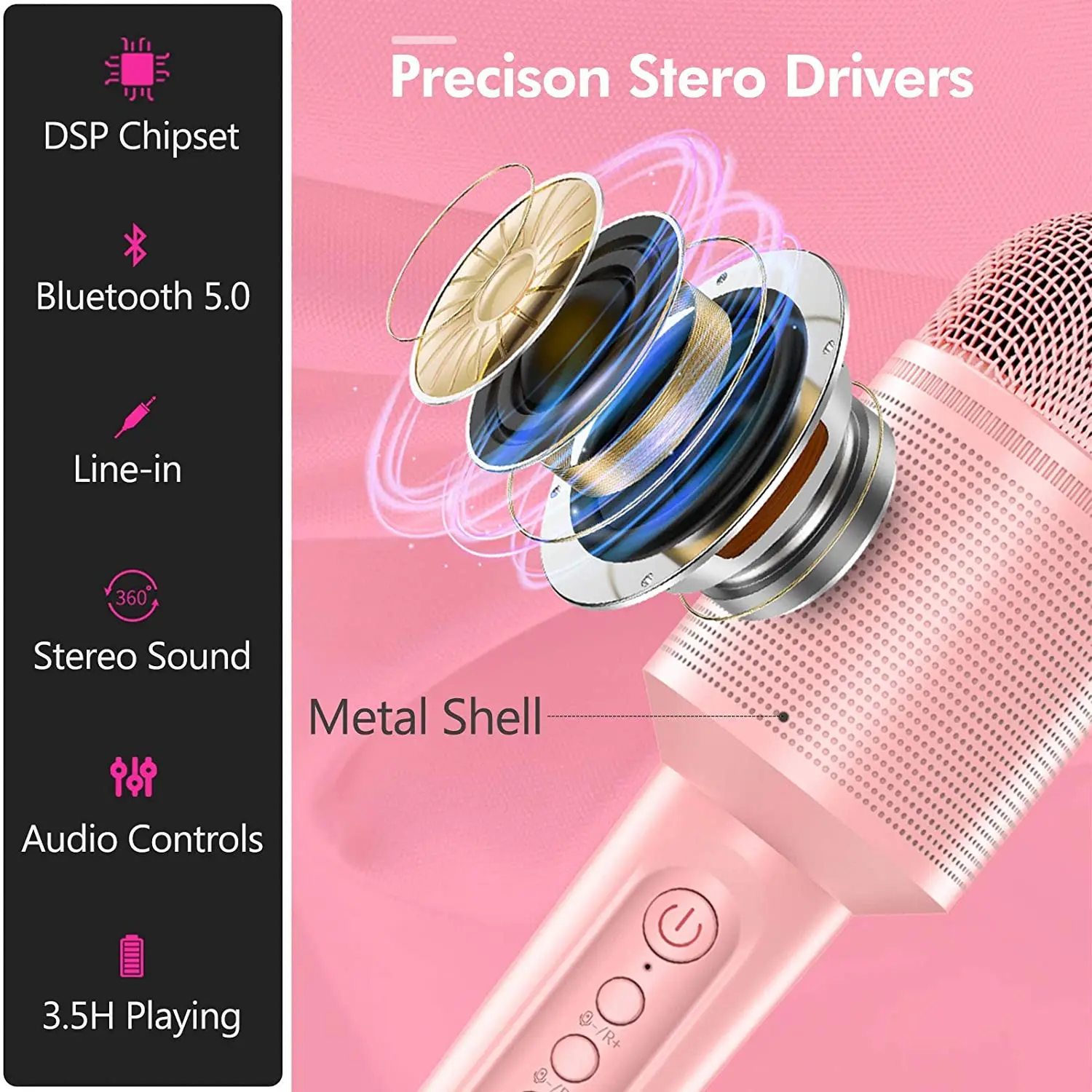 Karaoke Microphone Bluetooth Wireless Portable Home Singing Machine with Duet Sing/Record/Play/Reverb for Adult/Kid Gift