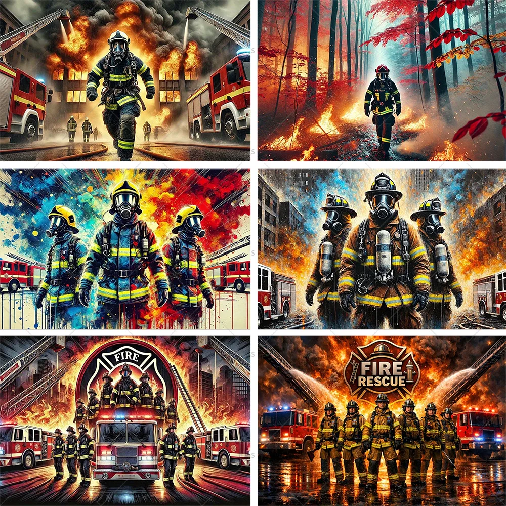 

Firefighter Fire Rescue Themed Backdrop Banner Decoration Boys Birthday Party Decor Baby Shower Photography Background Props
