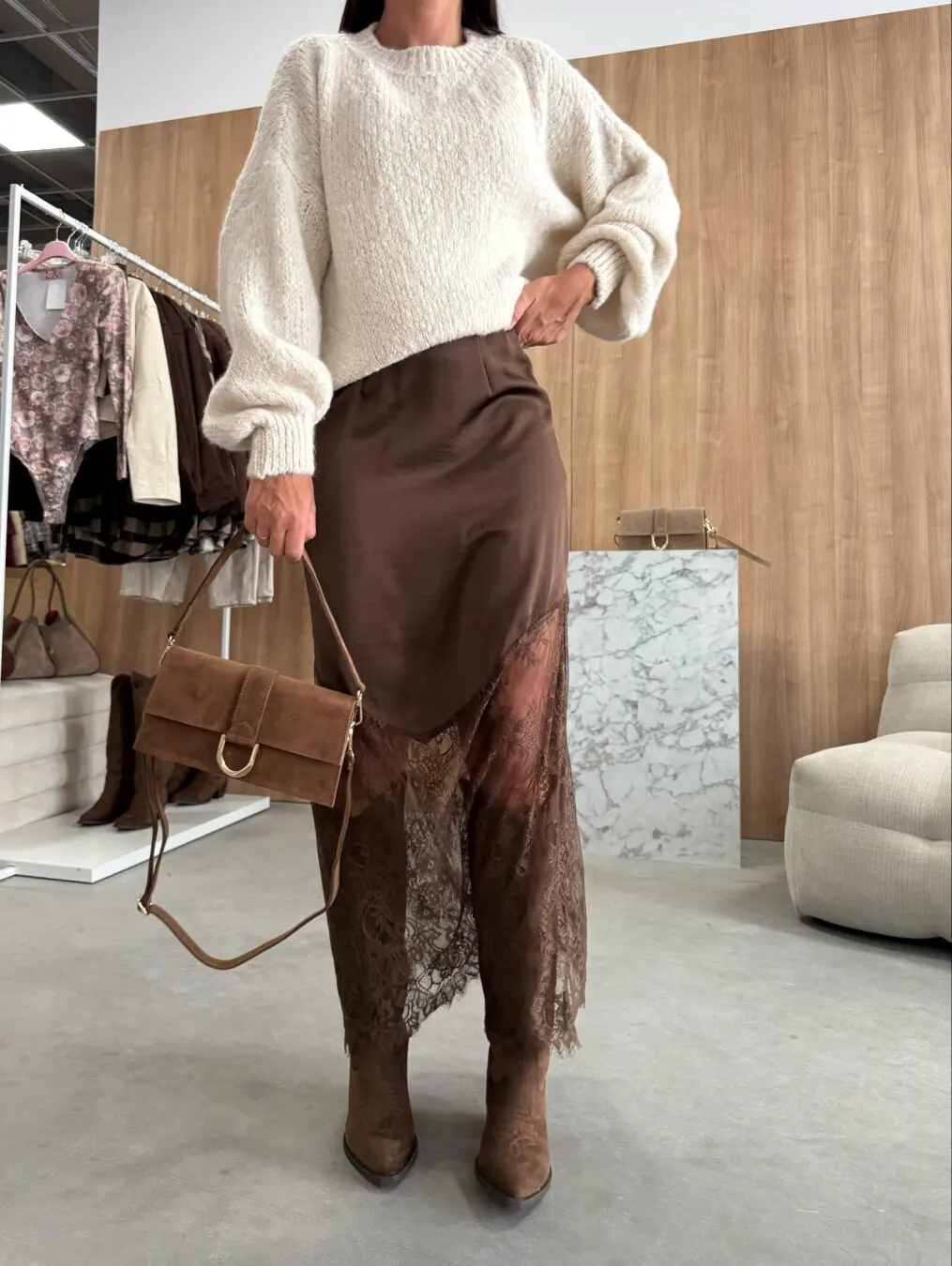 Lace Patchwork Skirts Women 2026 Summer New High Waist Slim Hollow Out Maxi Skirts Autumn Brown Fashion Party Club Long Skirts