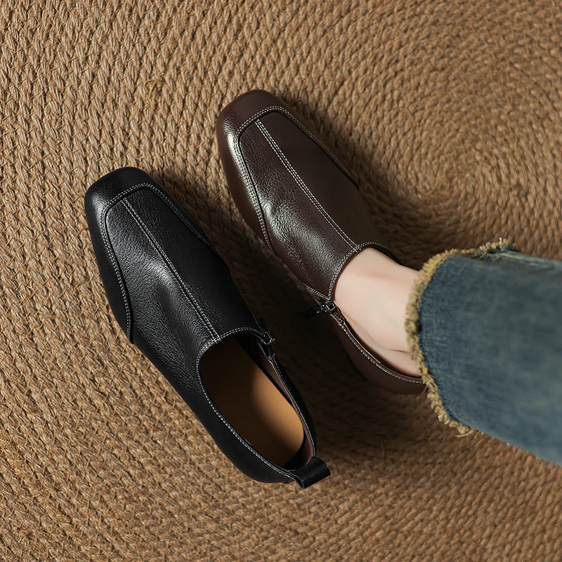 2026 new spring summer women pumps natural leather 22-25.5cm soft sheepskin+pigskin+cowhide square toe side zip women shoes