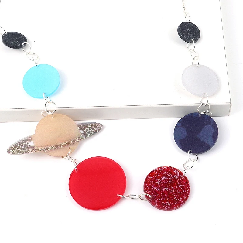 FishSheep Trendy Glitter Acrylic Planet Solar System Pendant Long Necklaces for Women Resin Multi Color Necklace 2023 Jewelry