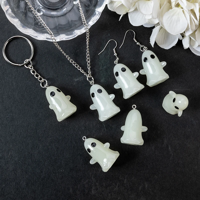 1Pair Halloween Woman Dangle Earrings Resin 3D Ghost Glow In Dark For Girl Birthday Gift