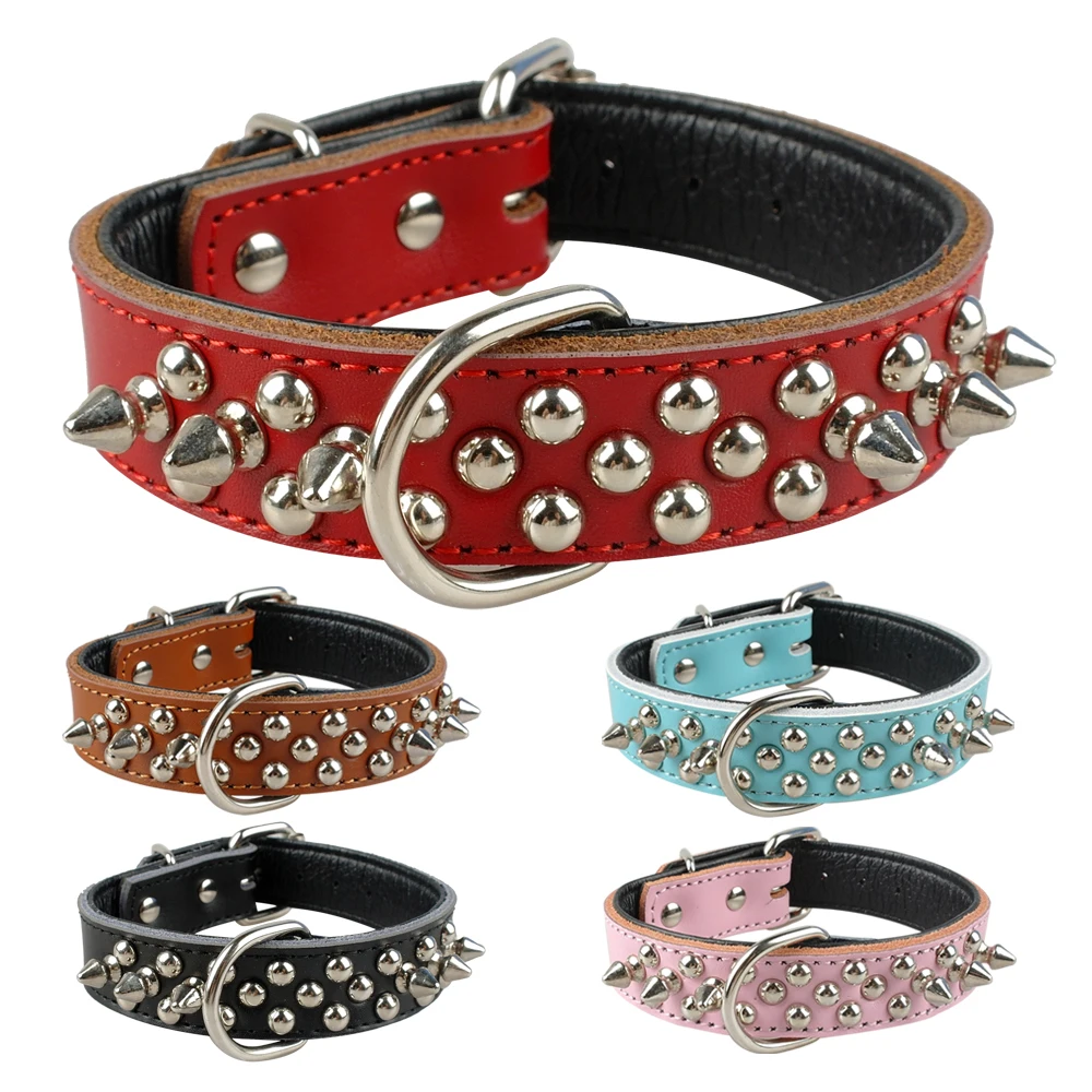 Spiked Studded Leather Dog Collar For Small Medium Dogs Bulldog Adjustable Anti-Bite Puppy Neck Strap Collars Pet Accessories