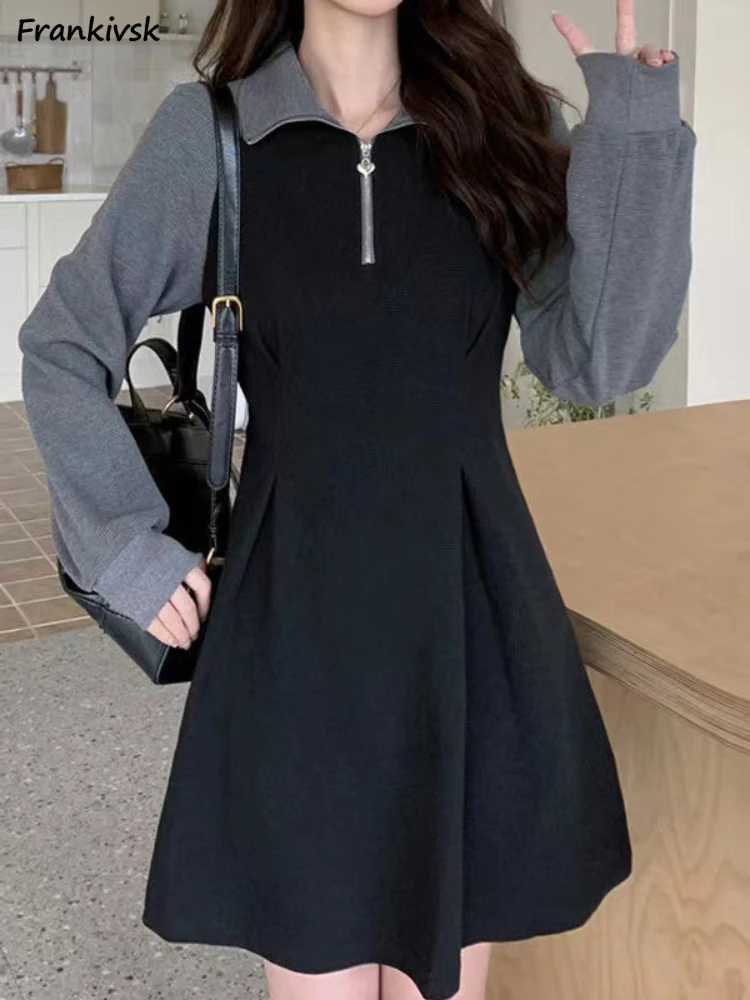 M-4XL Dresses Women Panelled Long Sleeved Spring Korean Students All-match Preppy Style Streetwear Trendy Simple Autumn Clothing