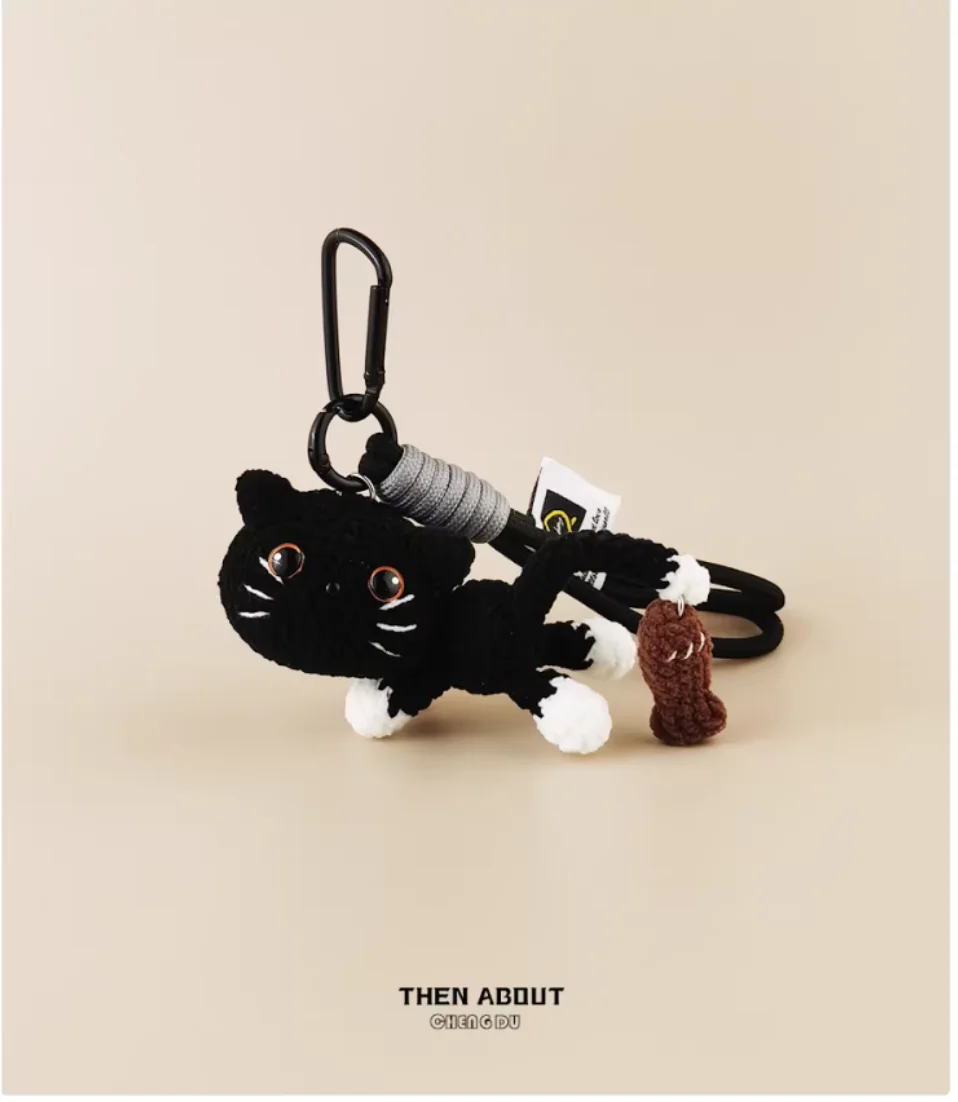 Cute back kitten fishing bag pendant pendant Keychain pendant small high sense gift.