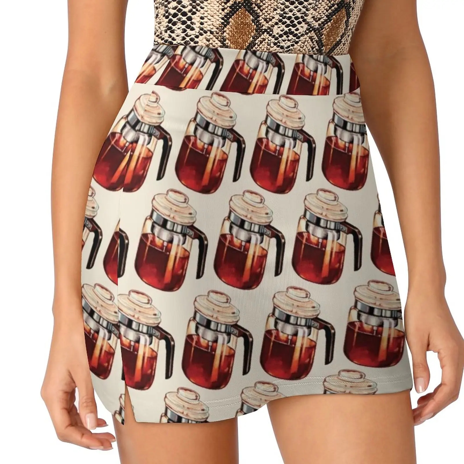 Coffee Percolator Pattern Women's skirt Aesthetic skirts New Fashion Short Skirts Coffee Retro Breakfast