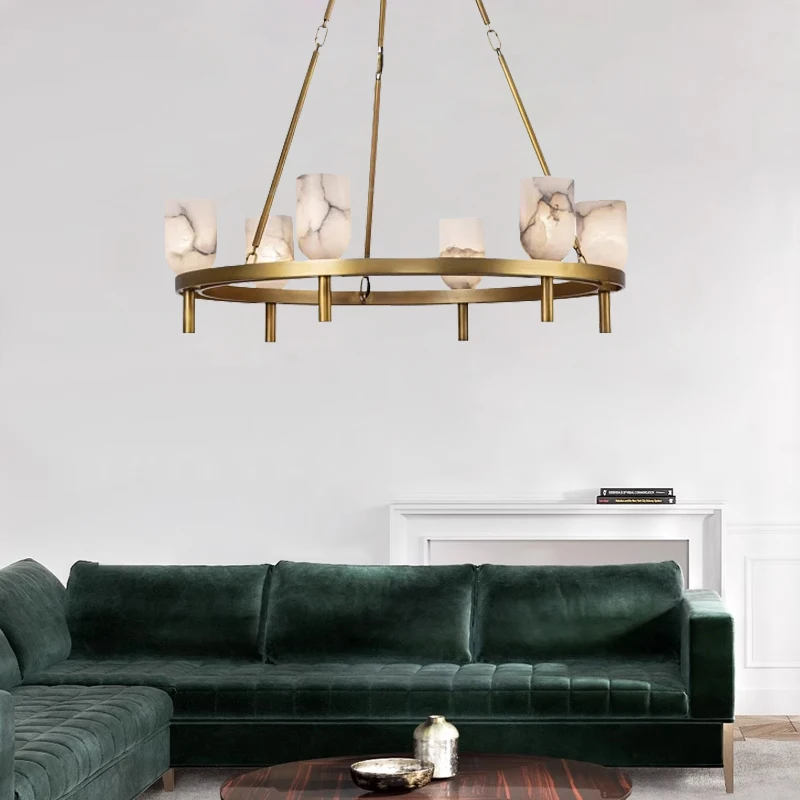 American Luxury Spanish Marble Chandelier Brass Black Round Long Shape Dimmable Ceilings Lustre
