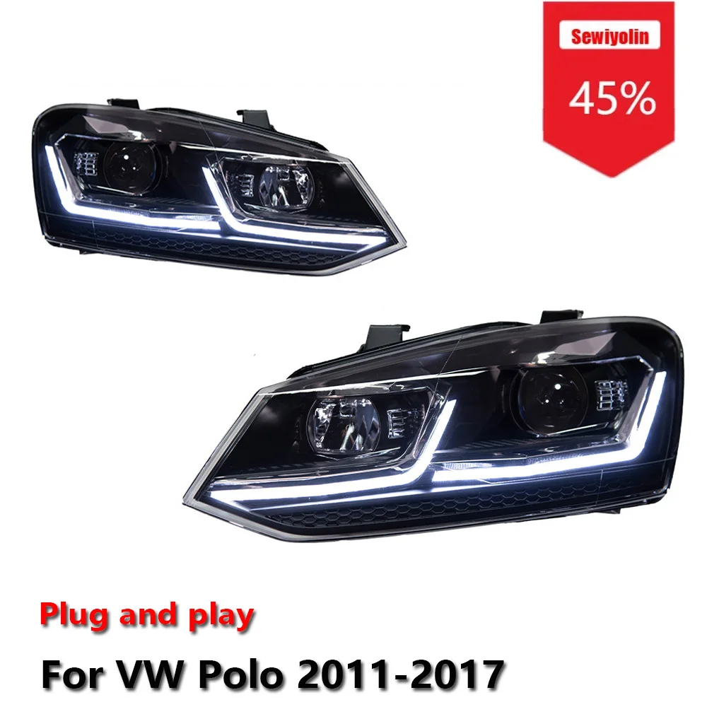 

Sewiyolin автомобильные светодиодные фары аксессуары для VW Polo светодиодные фары проектор 2011-2017 DRL тормозной указатель поворота Plug and Play