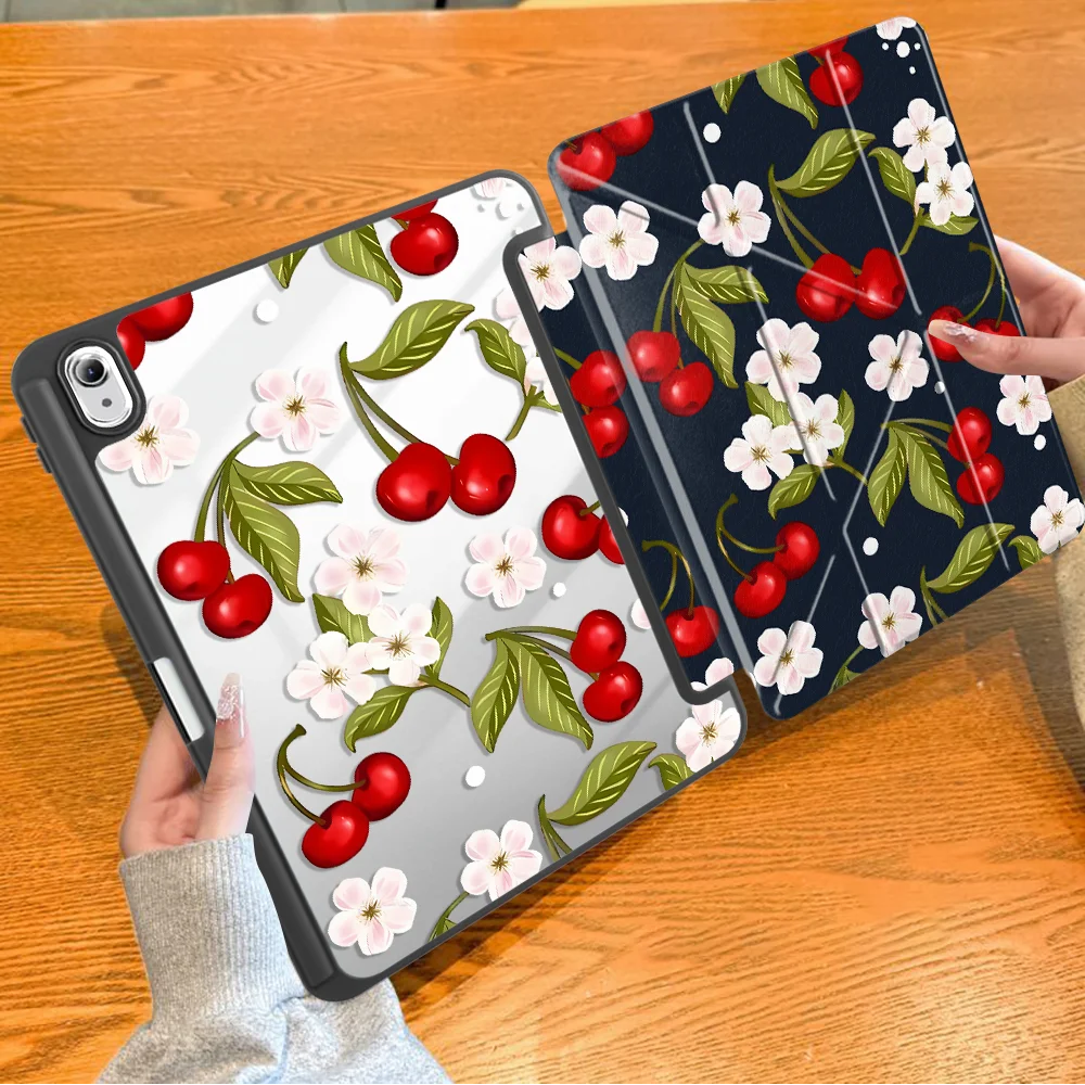 Red Cherry Pattern With Pen Slot Cover Tablet Case For Samsung For Galaxy Tab S10+ S6 Lite 10.4 inch S7 FE S8 S10 S9 FE A11 Plus