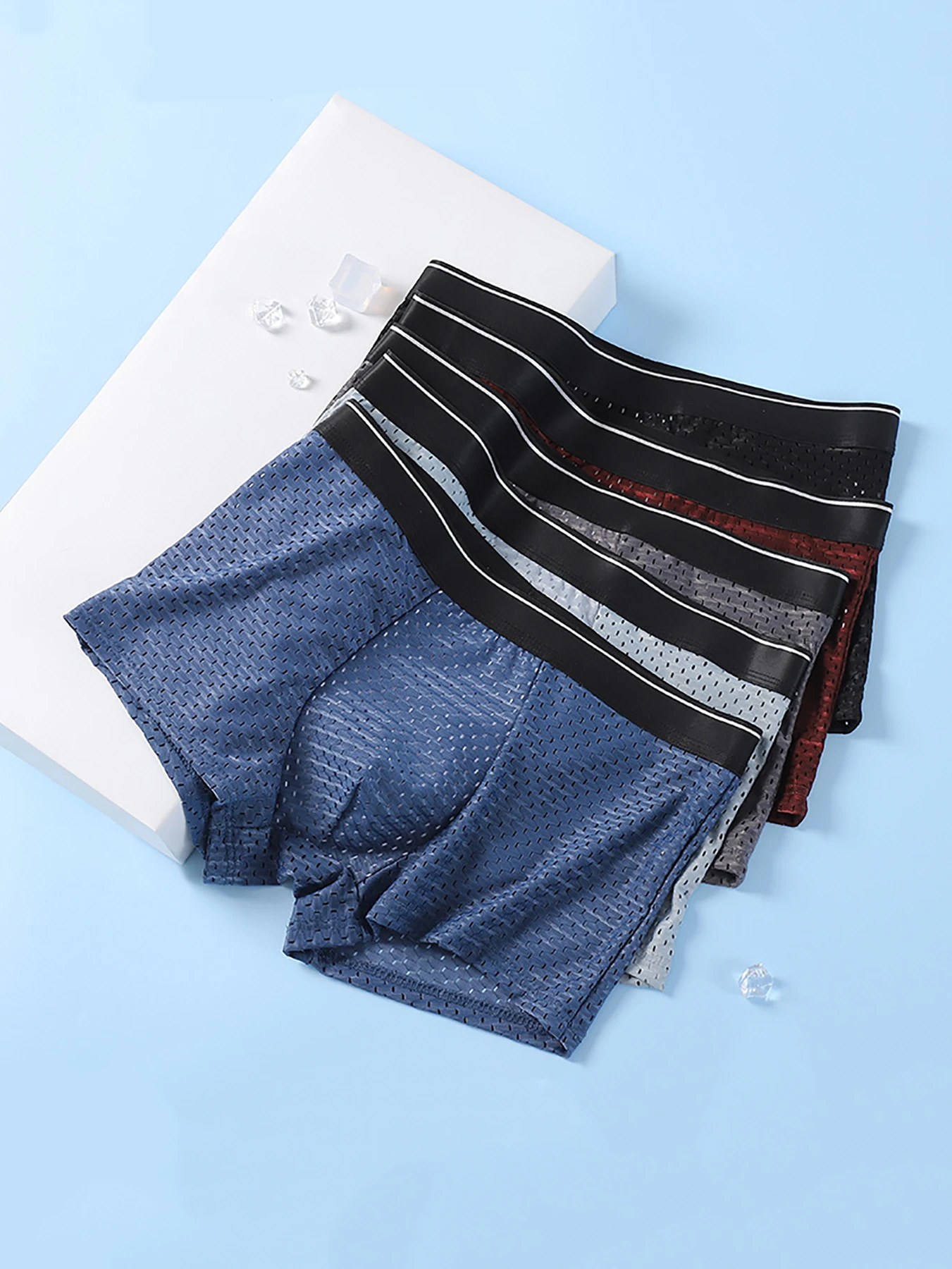 

5PCS full-mesh men's underwear ice silk fabric men's underwear summer breathable hollow mesh boxer shorts