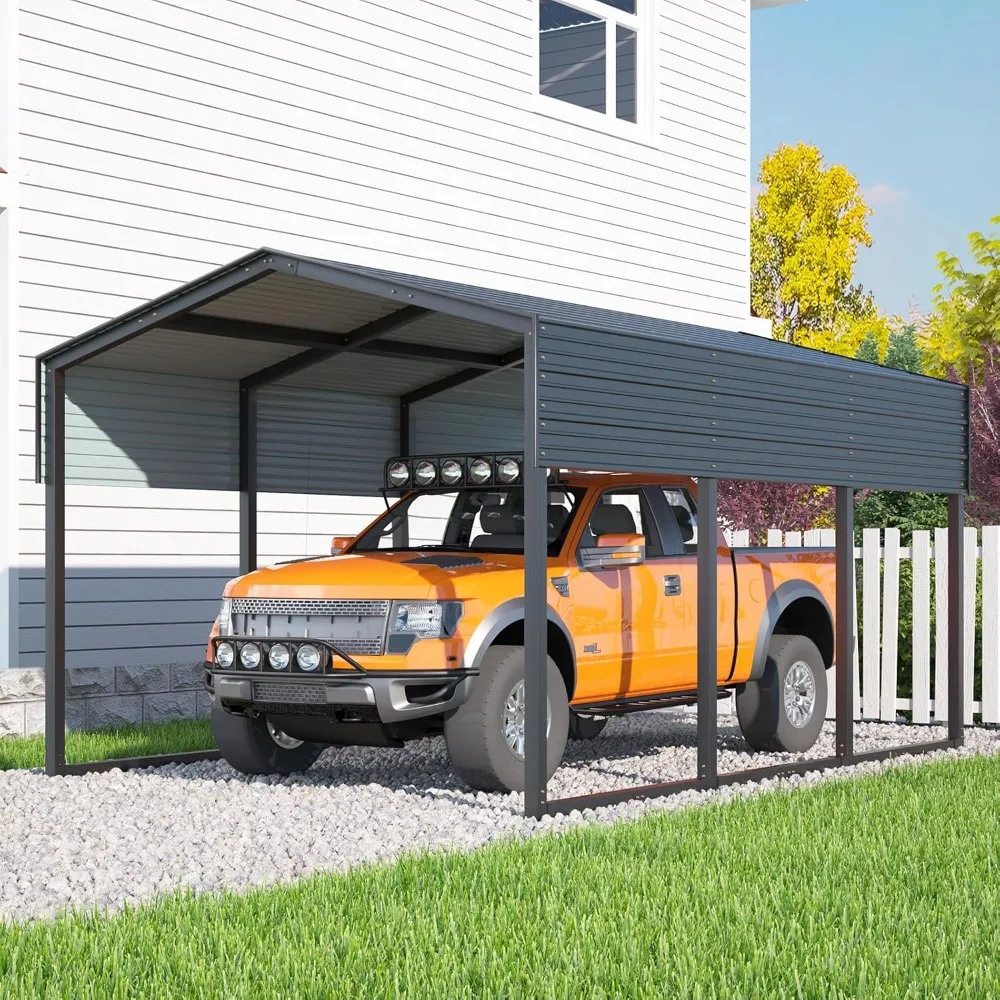 

10x15FT Carport Garage with Metal Car Port, Reinforced All-Metal Frame, Galvanized Steel Outdoor Carport Garage