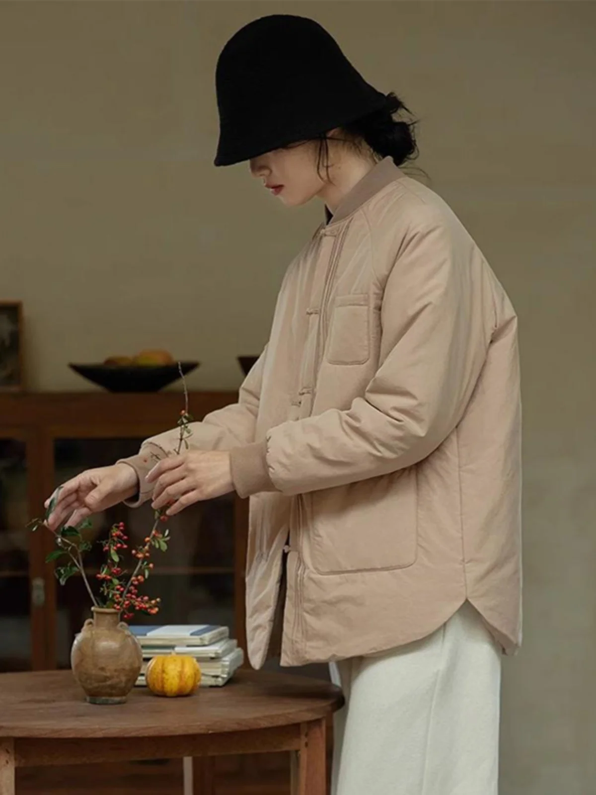 

Retro Button-Up Lightweight down Cotton Jaet Women's 2024 Winter New Chinese Sle Zen Tea Clothing Warm Cotton Coat