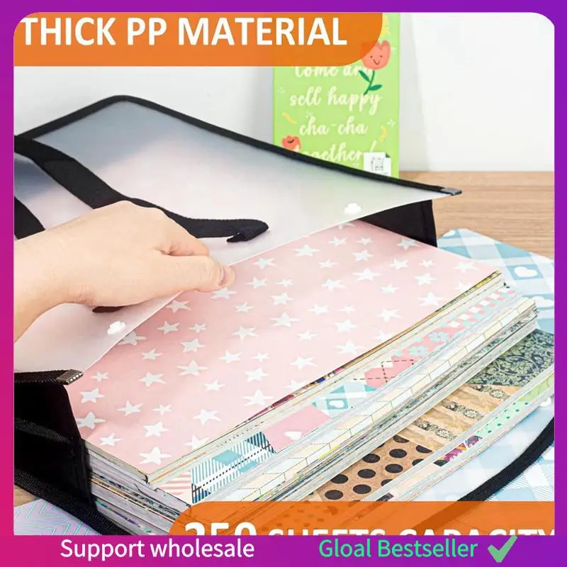 

A38M Expandable Scrapbook Paper Storage Organizer, Black Paper Folio For 12 X 12 Sheets, With Portable Handle Durable Easy To Us