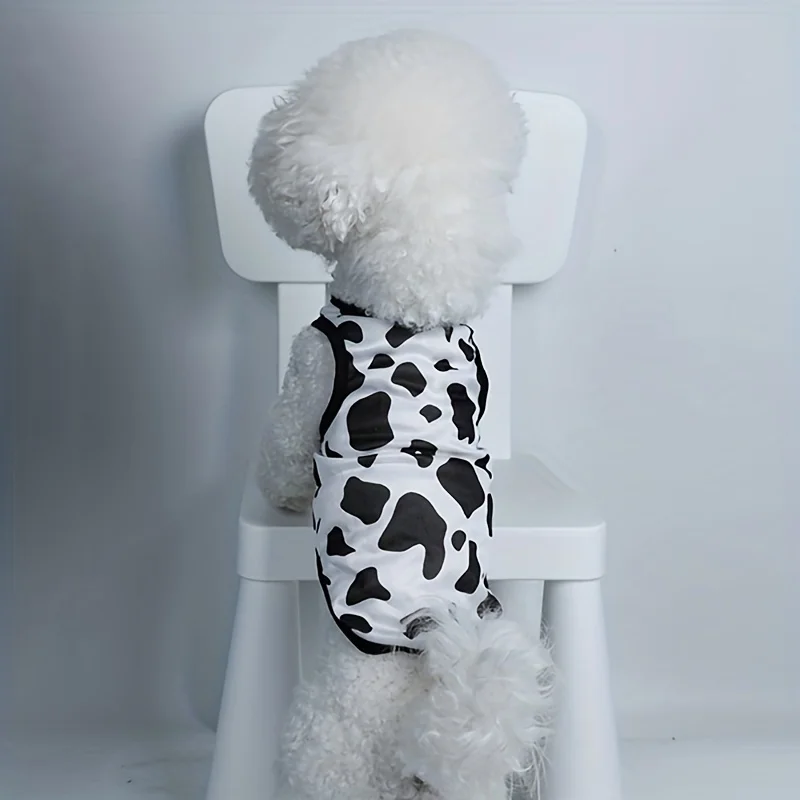 Pet clothes dog and cat vest Light, breathable and comfortable, black and white color cow pattern, fashionable and simple, suita