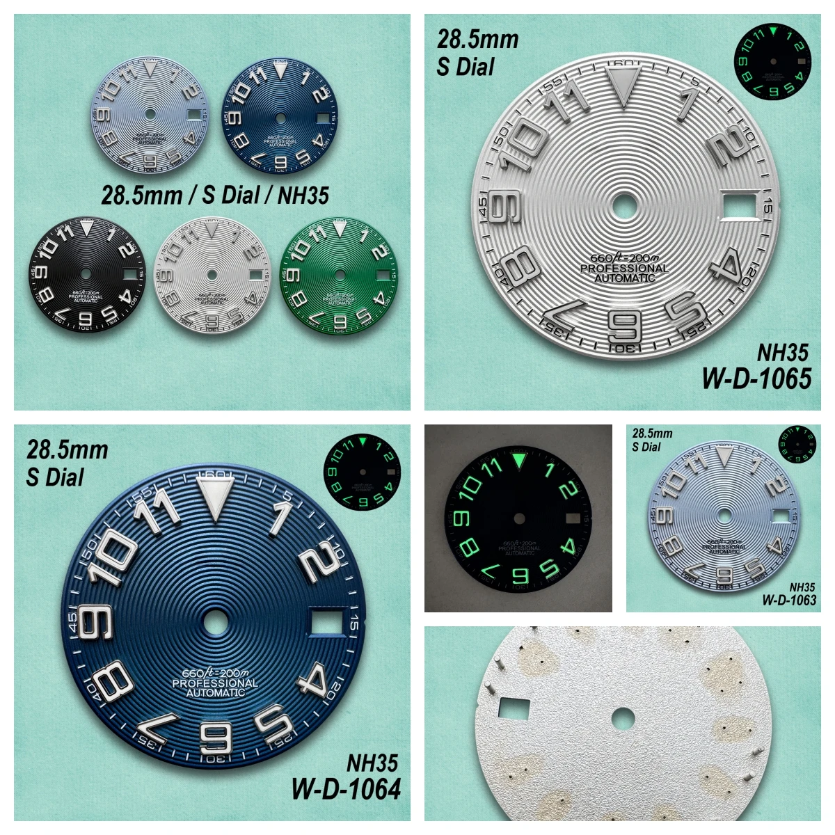 

High Quality 28.5mm S Logo NH35 Dial Suitable For NH35/NH36 Movement Green Luminous Watch Modification Accessories