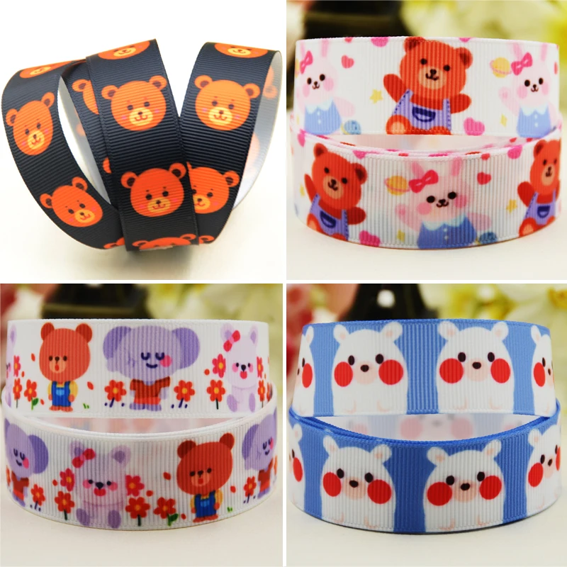 22mm 25mm 38mm 75mm bear cartoon printed Grosgrain Ribbon party decoration 10 Yards satin ribbons