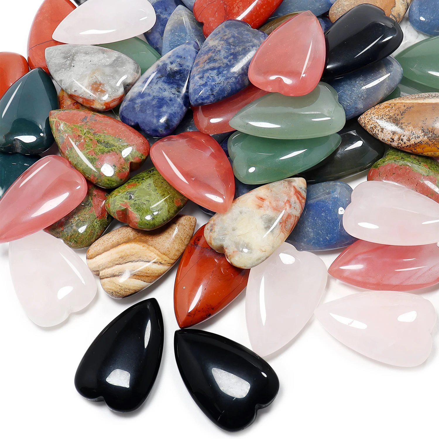 5/10/20pcs Natural Heart Shape Reiki Healing Chakra Crystal Gemstone Beads 25x40mm No Hole For Women Beauty DIY Decor Gift