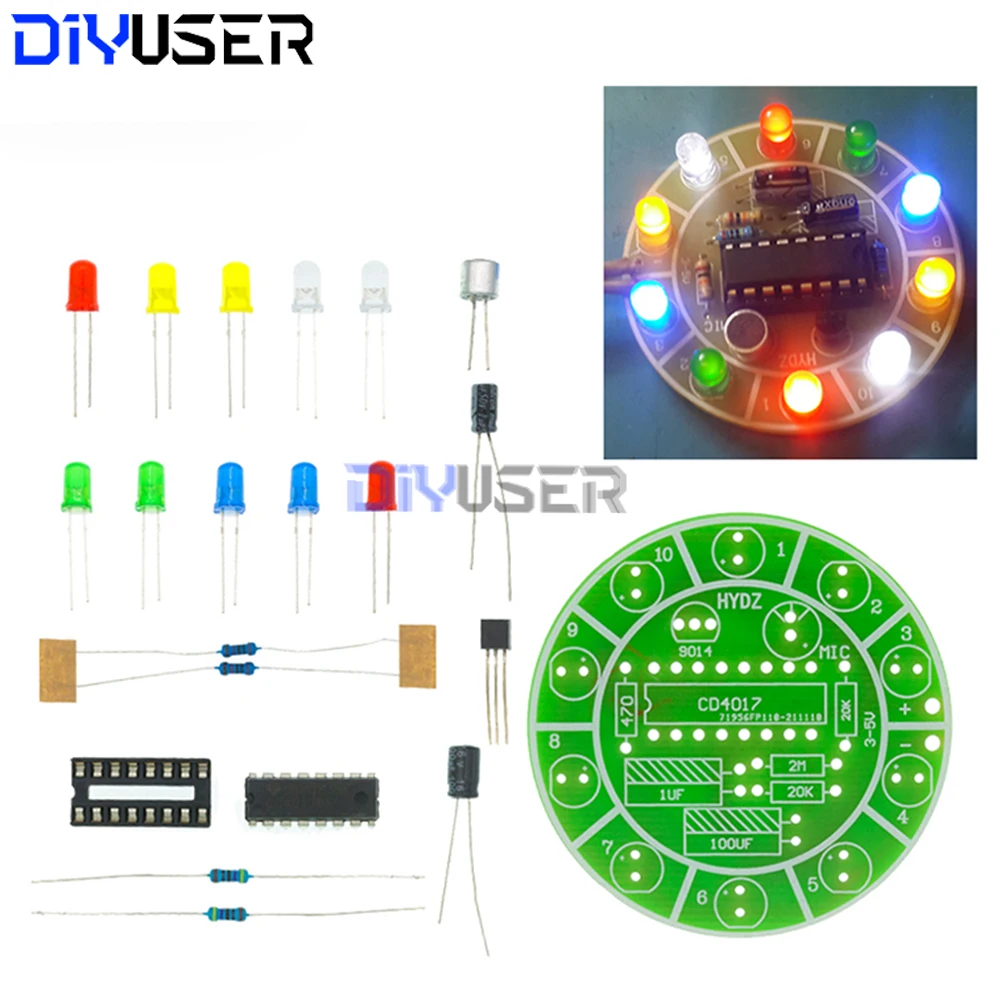 CD4017 DIY Kit Voice Control Rotating LED Light Electronic Project for Beginners Students School Science Lab