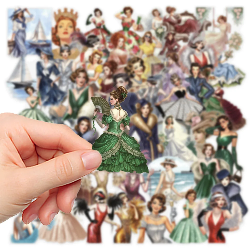 50/100 Pcs Classical Art Vintage Lady Princess Figure PET Waterproof Stickers for Phone Case Vase Notebook File Holder Decals