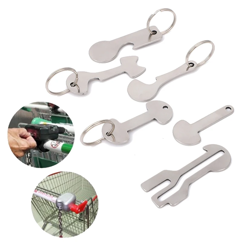 1Pcs Shopping Trolley Tokens Key Rings Stainless Steel Key Rings Portable Trolley Removers