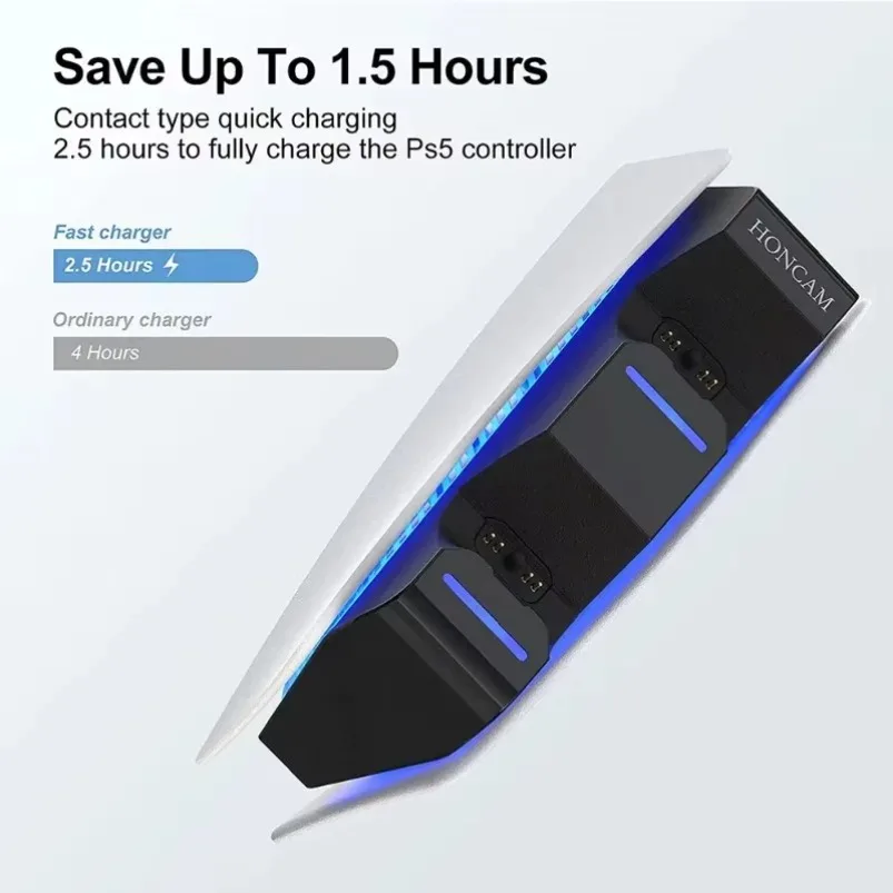 Touch Light Dual Game Controller Charger Base Charging Station for Sony PS5 PlayStation 5 Type C Fast Wireless Charging Station