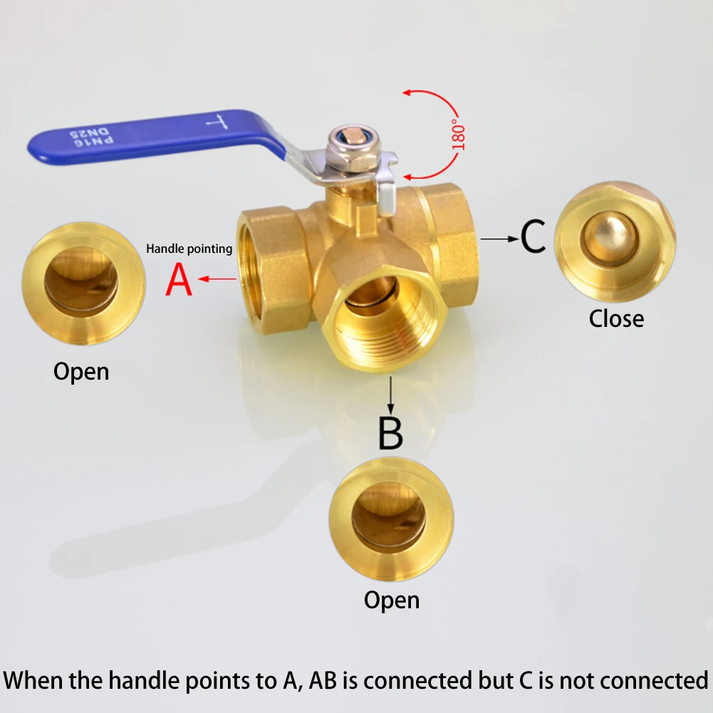 1 PC 3-Way DN20(T-Port) Pipe T-Type Brass Ball Valve 3/4