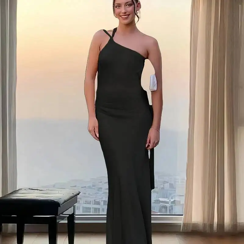 Vestido largo de satén Sexy para mujer, Vestidos de fiesta para discoteca, verano 2021, sin mangas, sin espalda, con cordones, sirena