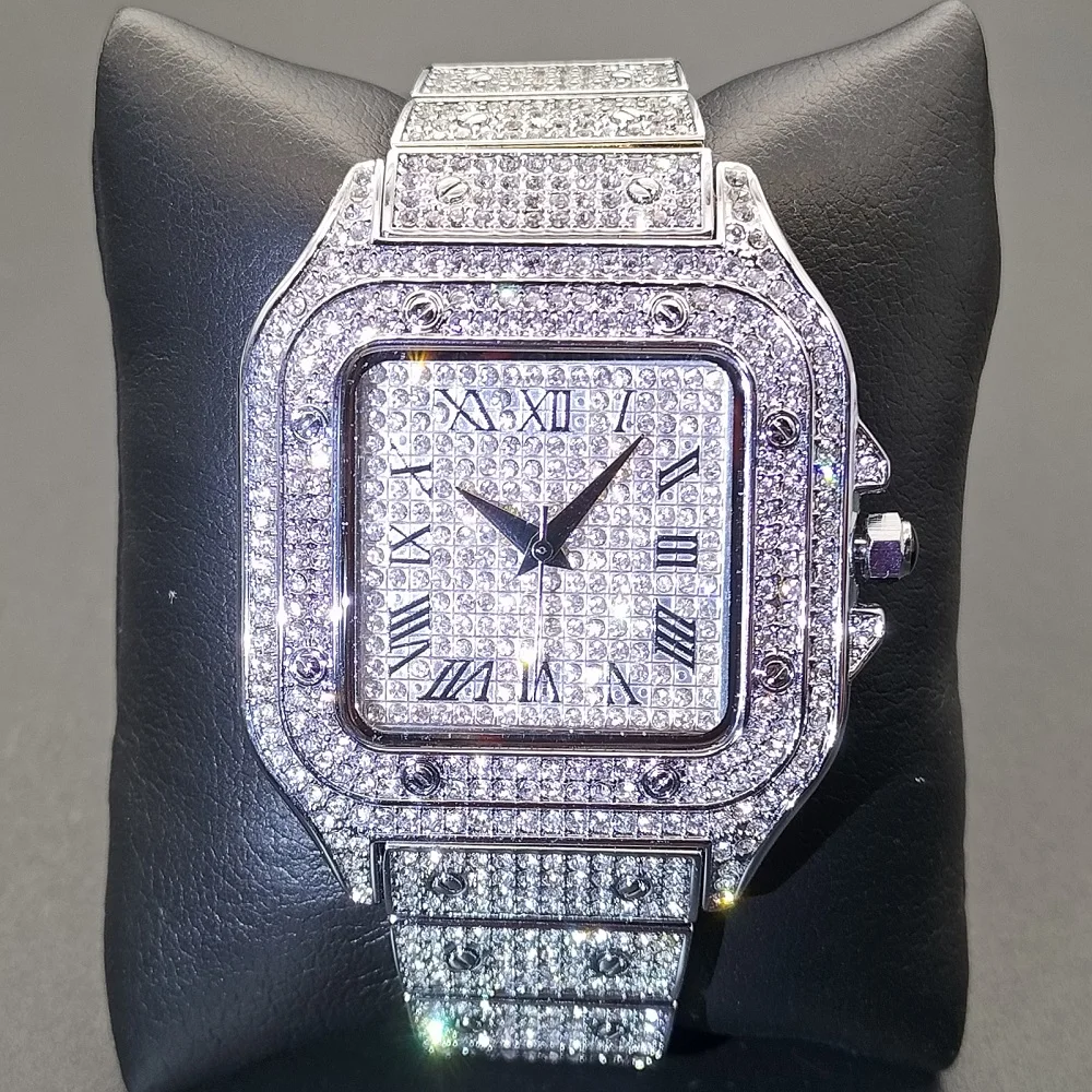 Hip Hop Square Watches Mens Top Brand Luxury Iced Out Watch Calendar Waterproof Business Diamond Wristwatches Male Clock Hours