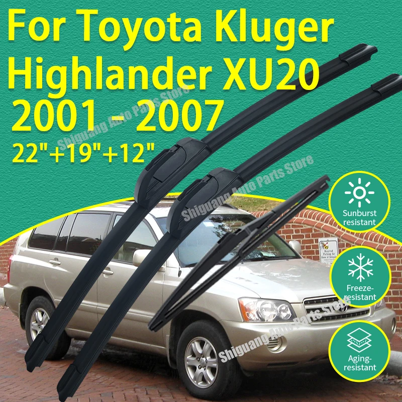 

Передние и задние силиконовые щетки стеклоочистителя для Toyota Highlander Kluger MK1 XU20 2001-2007, аксессуары для лобового стекла автомобиля