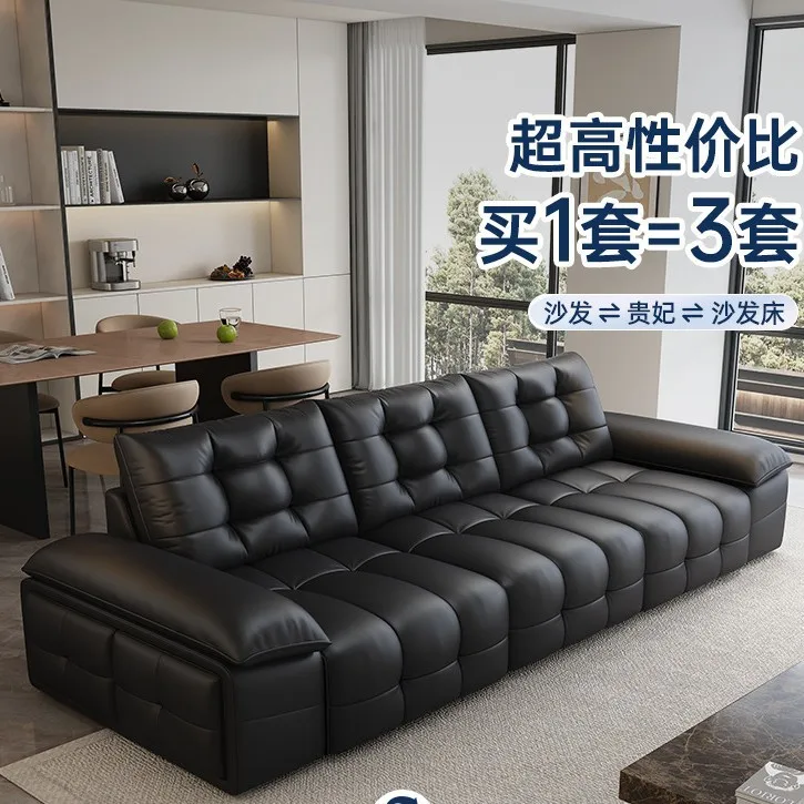 Simple Sofa Chenille Velvet Big Black Cow Electric Fabric Sofa Italian Light Luxury Electric Telescopic Sofa Bed view 3