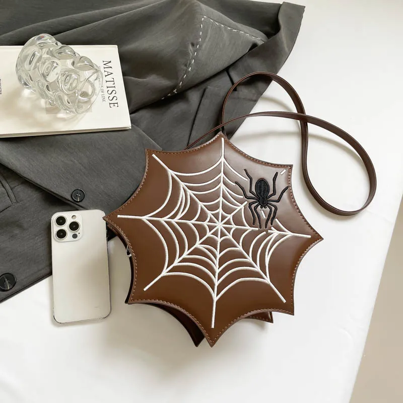 Fashion Unique Irregular Shaped Handbag Halloween Gothic Style Small Shoulder Bags Spiderweb Pattern Crossbody Purse for Women