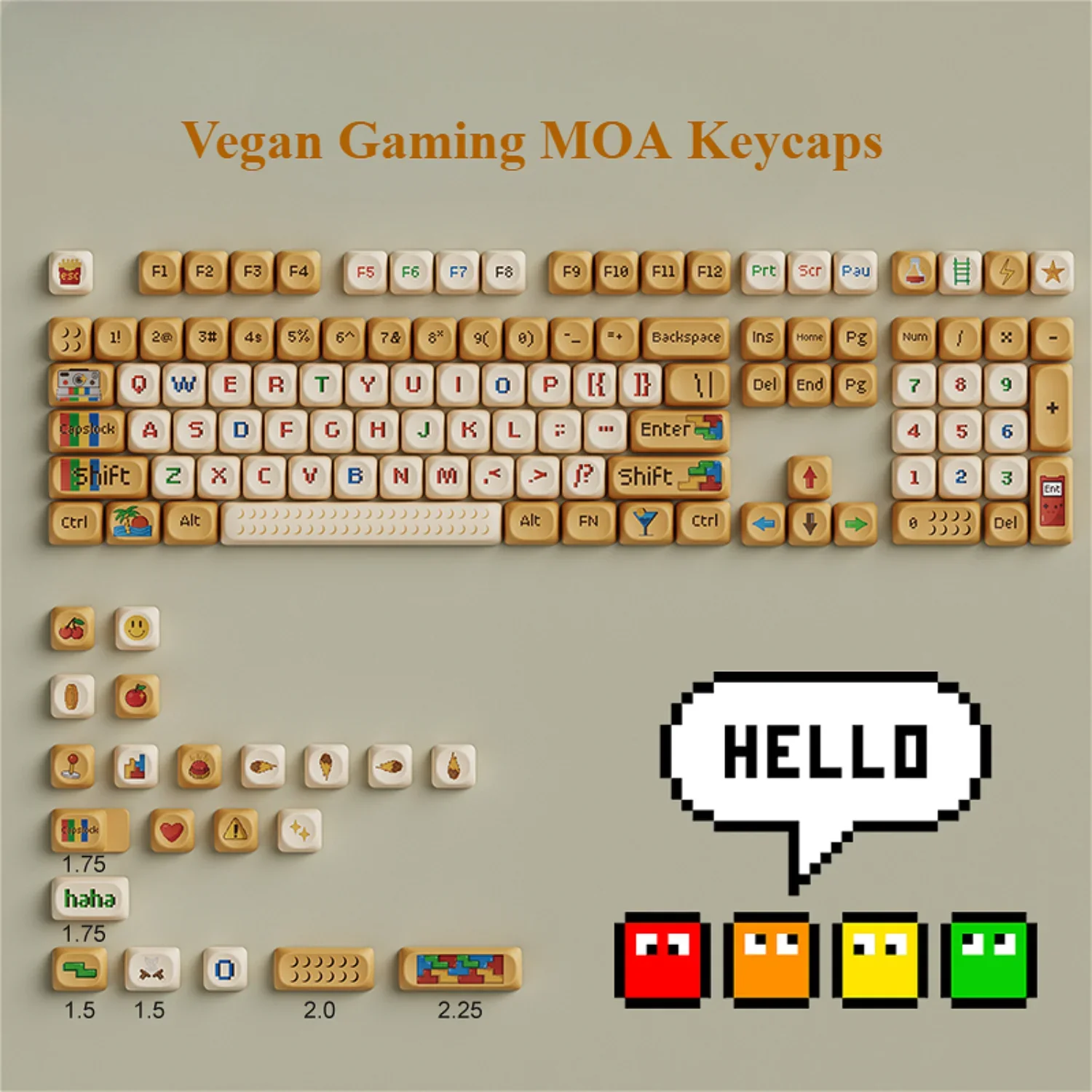 Vegetarian Games MOA Keycap Set PBT Small Full Set Cute Cartoon Creative Round for 60/84/98/108 Mechanical Keyboards