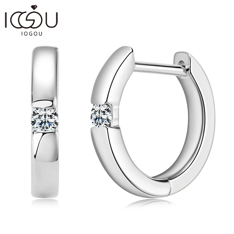 IOGOU 100% Moissanite Hoop Earrings With GRA 2.0mm VVS1 Fine Jewelry Original Simple 925 Sterling Silver Earrings for Women Men