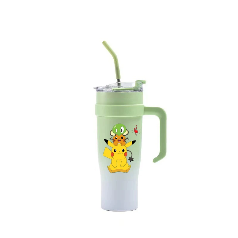 Pokemom-Taza Termo de acero inoxidable para coche, vaso de paja de gran capacidad, Mac grande, celebridad de Internet, 40oz