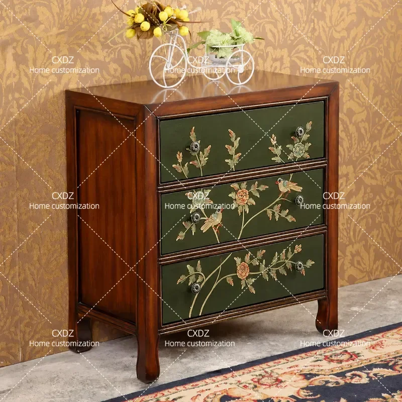 New Chinese Retro Painted Chest Bedroom Storage Cabinet Living Room Locker Solid Wood Dresser Factory Wholesale Home