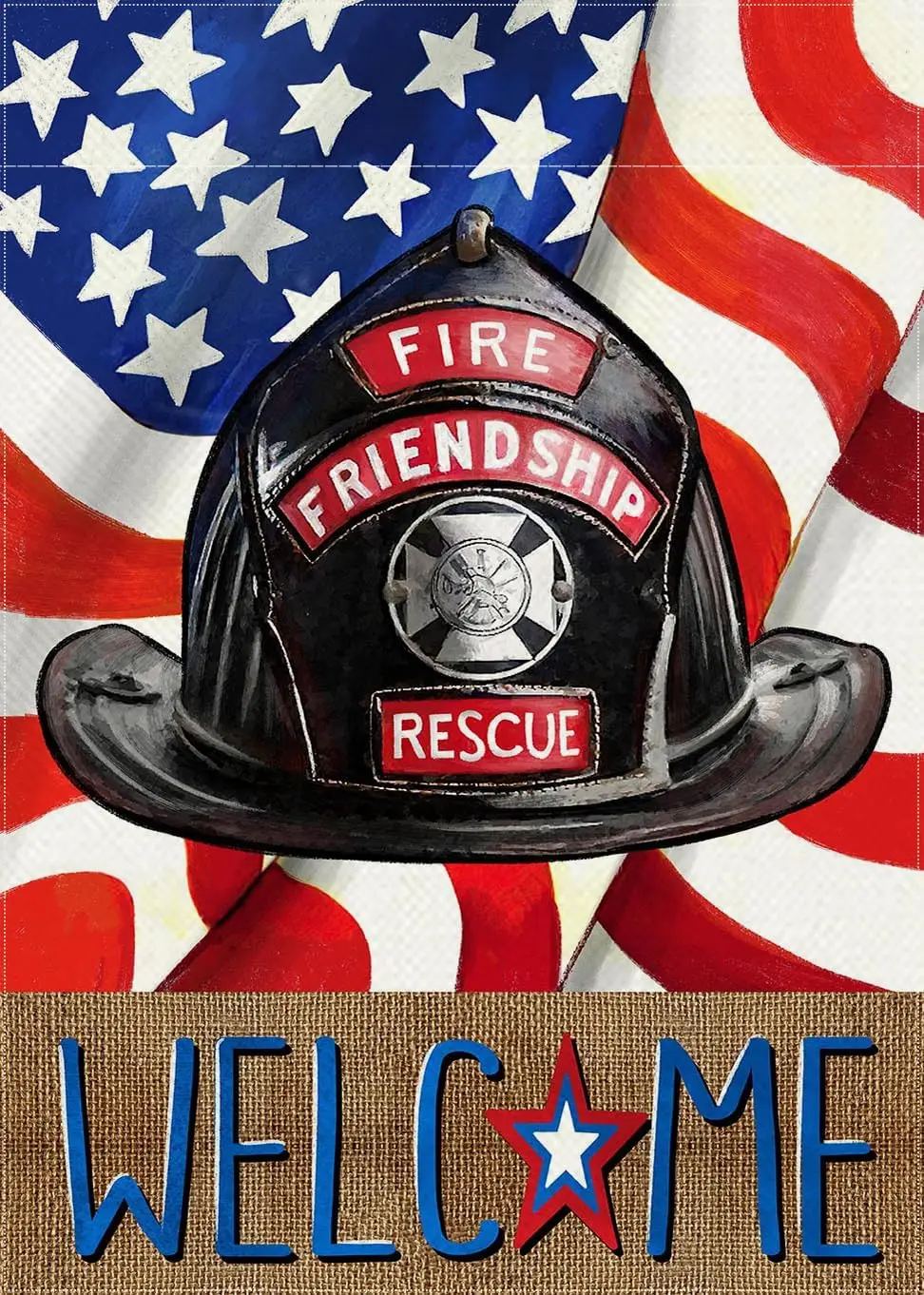 Welcome Firefighters Helmet Decorative Garden Flag, Fireman Emergency Rescue Alert Fire Department Yard Outside Decorations, Ame