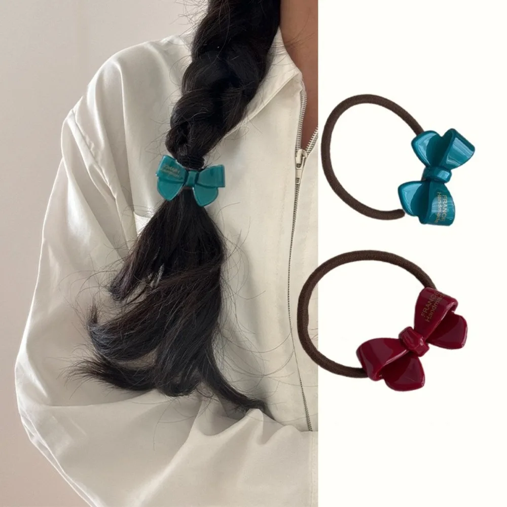 Korean Acetate Bow Scrunchies Cute Bowknot Hair Rope Hair Tie Hair Band Simple Elegant Women Ponytail Holder Hair Accessories