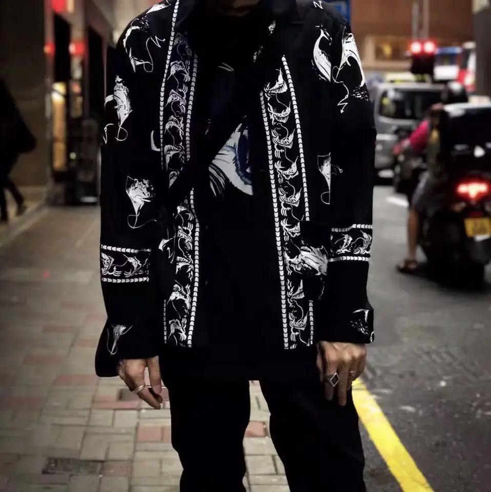 

Loose Long Sleeve Shirt Hawaiian Swordfish Design Men's Women's Casual Fashionable Open Cardigan Style Summer Autumn Wear