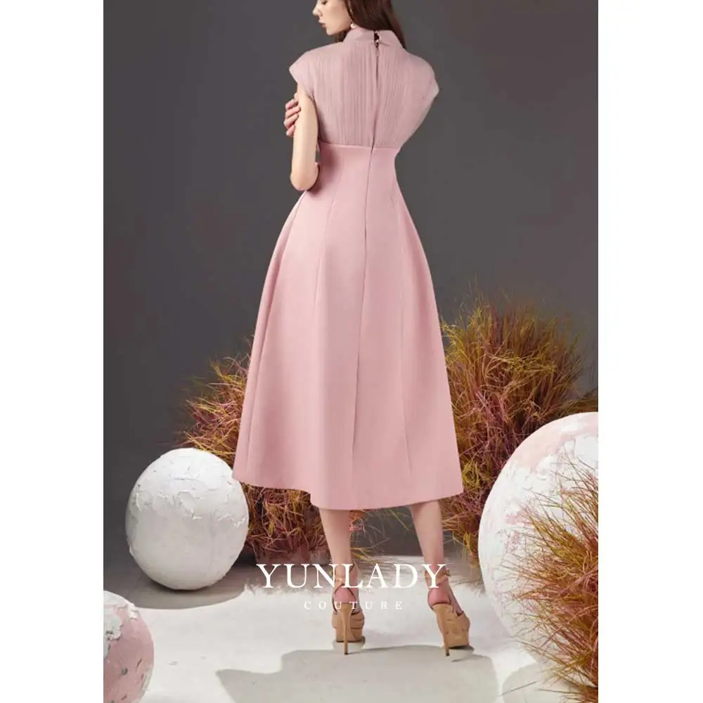 YUNLAN Elegant Sleeveless High Neck Crepe Bridal Mom Midi Dress 2024 Saudi Wedding Formal Guest Dress Special Event Party Dress