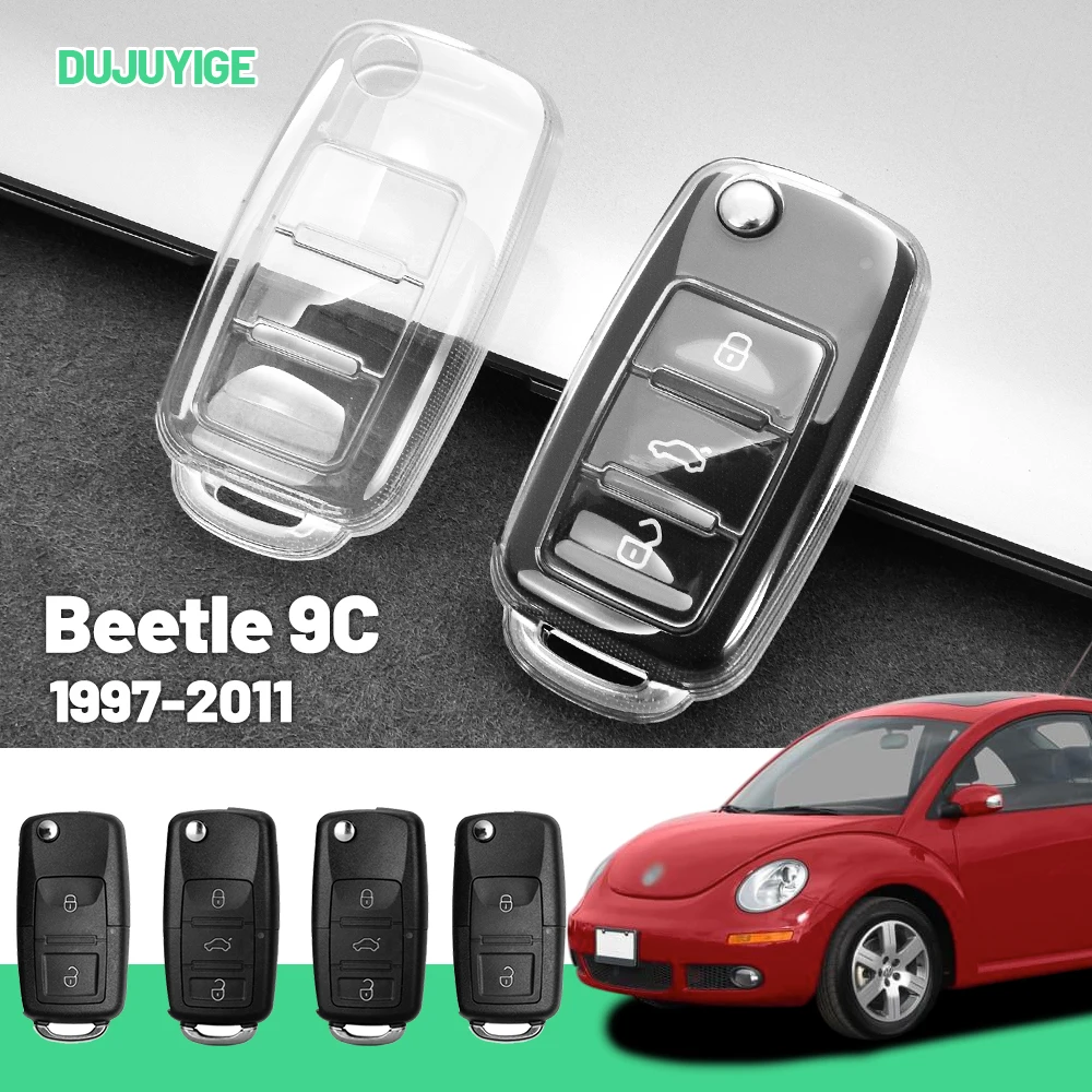 Clear TPU Car Key Case For VW Beetle 9C 1997-2011 Key Fob Cover Protector Shell Auto Accessories 2000 2001 2002 2003 2004 2005