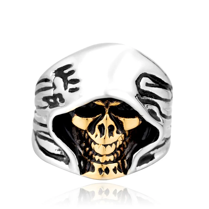

Classic Garden Flower Skull Ring gold color For Man 316L Stainless Steel Man's Punk Style Jewelry